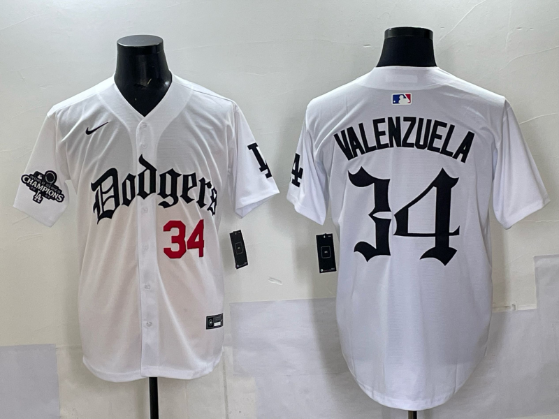 Men Los Angeles Dodgers  #34 Valenzuela white Nike 2025 MLB jersey 008->los angeles dodgers->MLB Jersey